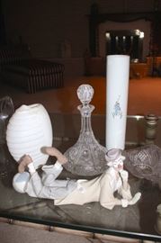Assorted Decanters, Vases and Lladro Clown