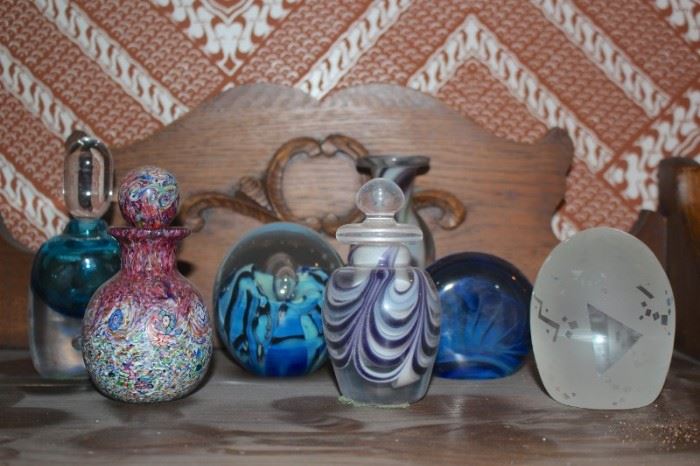 Large Perfume Bottle Collection and Paper Weights