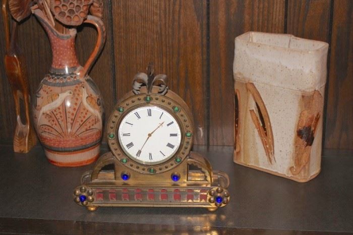 Clock and Southwestern Pitcher and Decorative