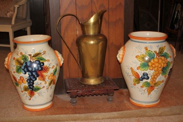 Pair of Colorful Urns and Pitcher