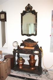 Wall Clock, Mirror and Table with Urns, Basket and more