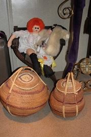 Wicker Hampers, Chair and Dolls