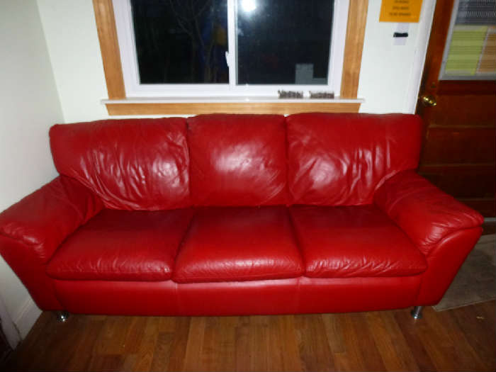 RED LEATHER COUCH / SOFA