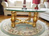 Brass legged coffee table with glass top! Excellent condition! Must see!