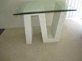 two end tables each measures approximately 24'' W x 24'' D x 22'' H