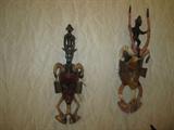 OLDER AFRICAN MASK CARVINGS, VERY DETAILED AND COLORFUL.