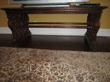 LIBRARY TABLE WITH A MARBLE TOP WITH SO MUCH CARVING YOU HAVE TO COME SEE IT!!!  GREAT FOR A CONFERENCE ROOM!!