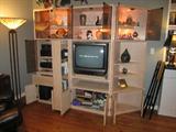 white washed oak lighted entertainment center 5 pieces 
two more pieces not shown in photo