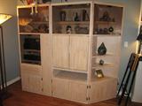 white washed oak lighted entertainment center 5 pieces 
two more pieces not shown in photo
