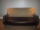 Lexington by Palmer Home. Tufted Sofa with leather seating.  Tight seat and tight back. 80" width
33" depth
40" height
