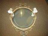 fine art mirror with attached sconces. hardwire

47" height
32" width