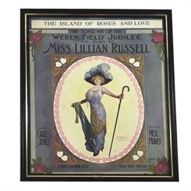 Lot 665
"The Island Of Roses And Love", Miss Lillian Russell Framed Music Sheet