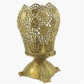 Lot 694
Pierced Brass Catholic Prayer Votive Holder