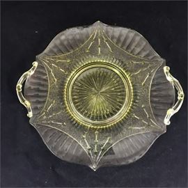 Lot 774
Lancaster Depression Glass 1932 Yellow Topaz Cake Plate with Handles
