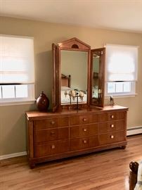 Hickory & White Biedermeier  style bedroom furniture with Queen bed, dresser, mirror & armoire with drawers 
