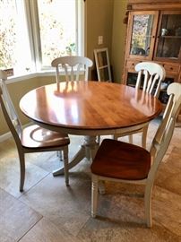 Round kitchen table & 4 chairs wood top & ivory base