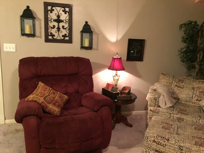 Large recliner, chair and 1/2 with ottoman