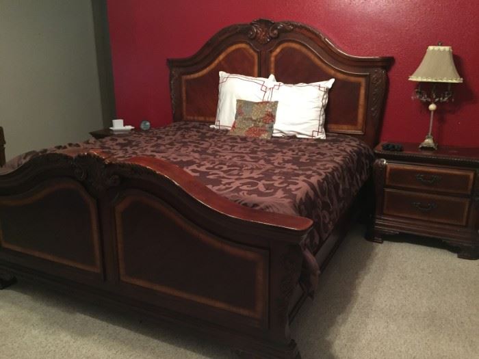 Very large king bedroom set - bed, chest, 2 night stands
