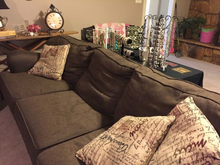 Costume jewelry, couch & pillows