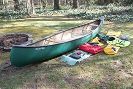 16 ft Old Town Canoe "Camper" model with wicker seats in very good condition. Fully loaded with gear.