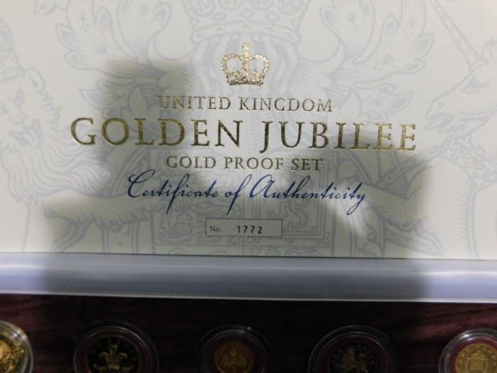 2002 England Golden Jubilee Gold Coin Proof Set, no. 1772 of only 2002, solid 22K gold coins 