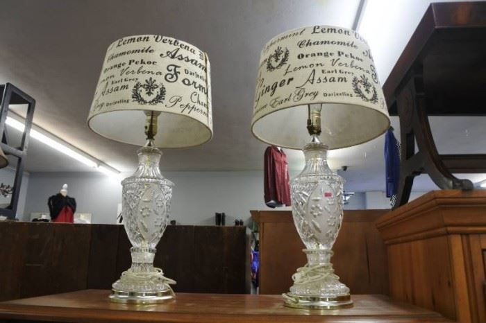 Set of Crystal Diamond Cut Glass Lamp Shades