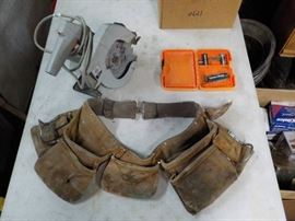 circular saw, tool belt, bits