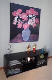 CREAM SOFAS - BAUHAUS / END TABLES / LAMPS / ENTERTAINMENT STAND / COFFEE TABLE / ART WORK