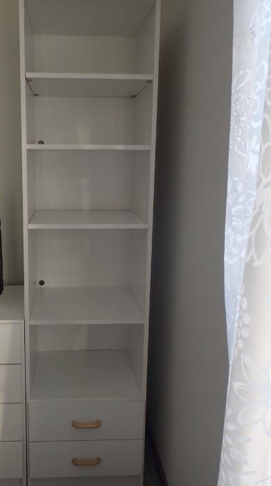 WALL UNIT WHITE SHELVES / DRAWERED UNITS / DESK / CHAIR / LAMP