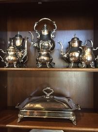 Full silver coffee service and serve ware.  