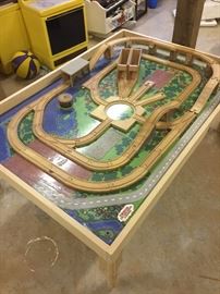 Train table with tracks. 
