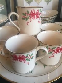 Eight Lenox Holiday Accent mugs.  