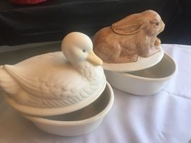 Gorgeous covered casseroles with animal motifs.