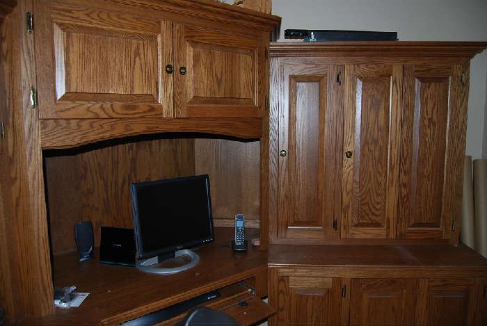 Custom Oak Corner Desk with Office Cabinets