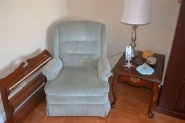 Shelf, Recliner, End Table, Table Lamp