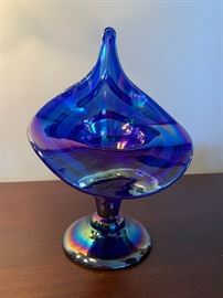 Gibson blue iridescent art glass vase
