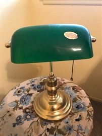 Vintage desk lamp with green, hand blown glass shade