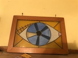Eye, stained glass, framed. 