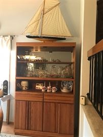 Display cabinet. Large sailing ship model