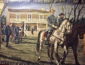 Afghan depicting General Lee leaving the McLean house after signing a certificate of surrender during the Civil War