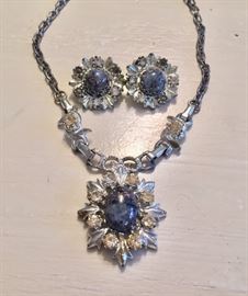 Vintage jewelry set with rhinestones and black opals