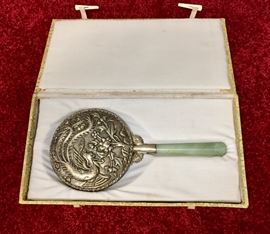 Japanese hand mirror with jade handle (the mirror has a crack 😢)