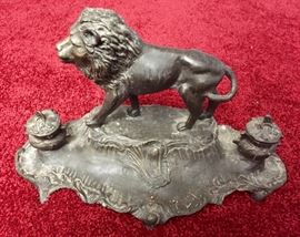Antique cast iron lion ink well