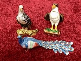 Falcon, eagle and peacock jeweled trinket boxes