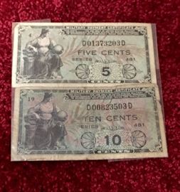 Vintage military payment certificates 