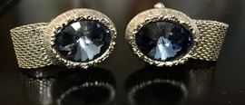 Swank silver tone jewel cuff links 