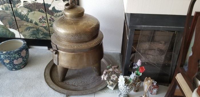 Large brass Chinese urn