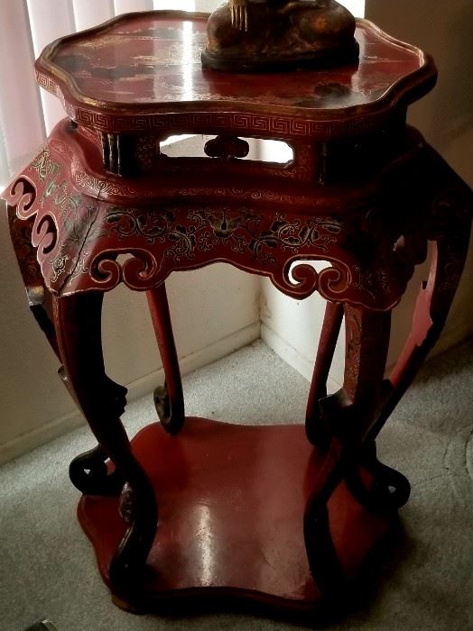 Red Lacquer and painted tall table