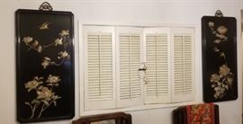 Pair of carved stone inlaid panels