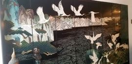 HUGE 8 panel carved and painted wooden screen-12 ft across, 8 ft high